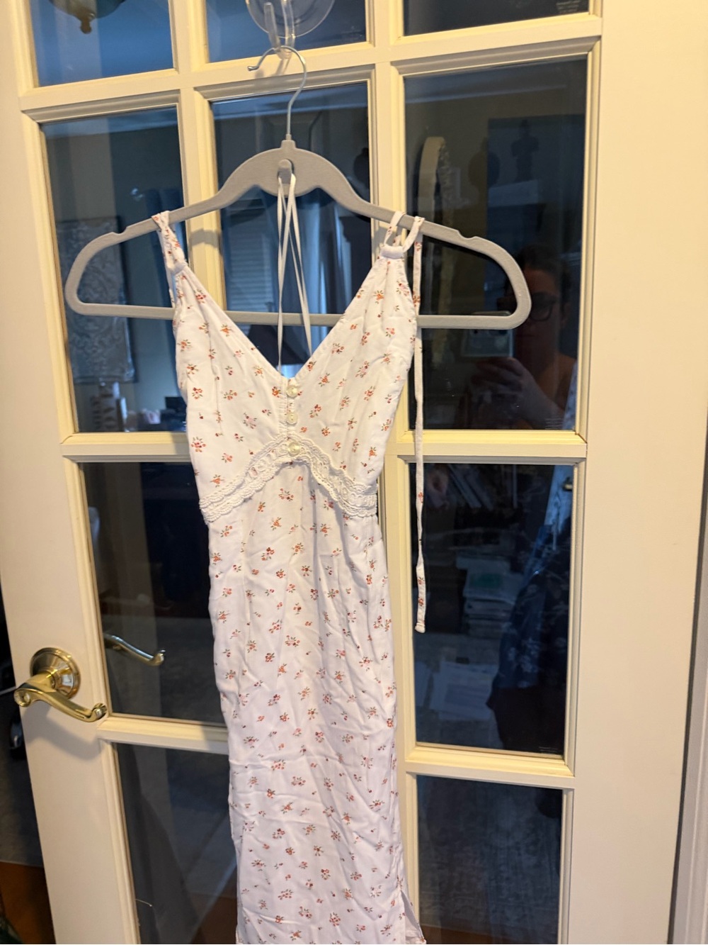 Hollister White Floral Lace-Trim Slip Dress with Pink Accents